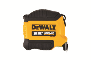 Black and yellow tape measure labeled " DeWalt 25' Atomic." Image by DeWalt.