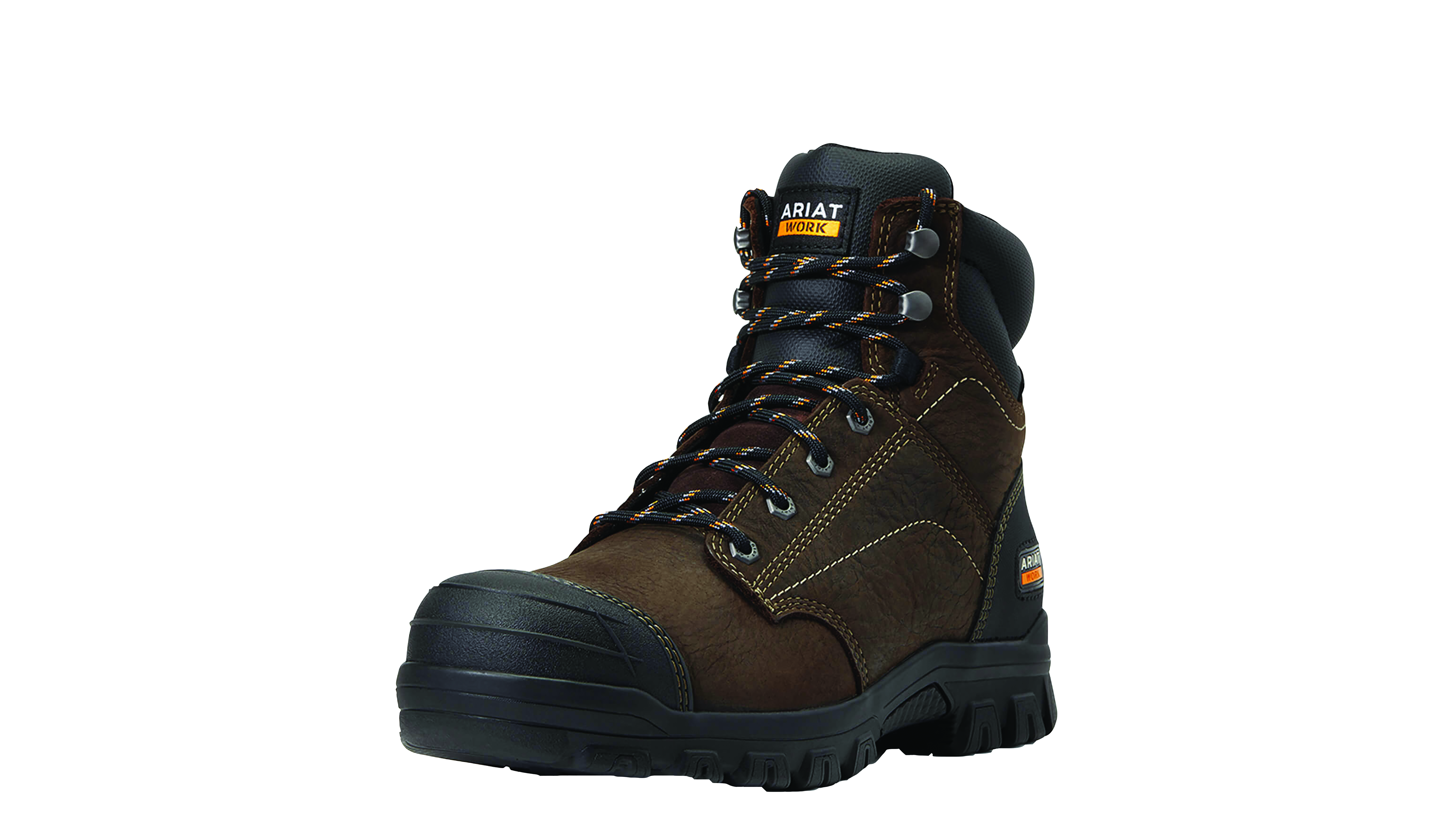 Brown work boot featuring an "Ariat Work" label. Image by Ariat International Inc.
