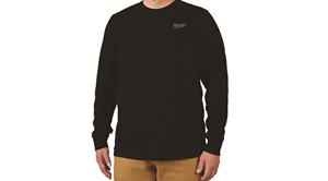 A person wears a black, long-sleeved shirt with yellow pants. Image by Milwaukee Tool Corp.