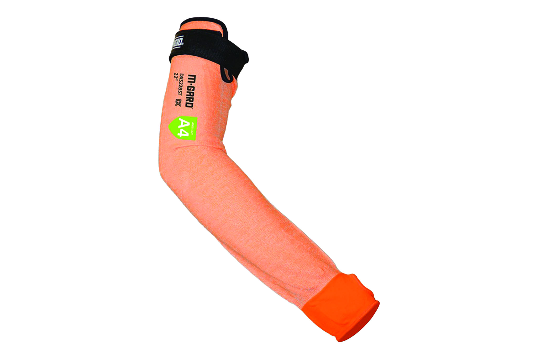 An orange sleeve with a black band and green "A4" label. Image by Magid.