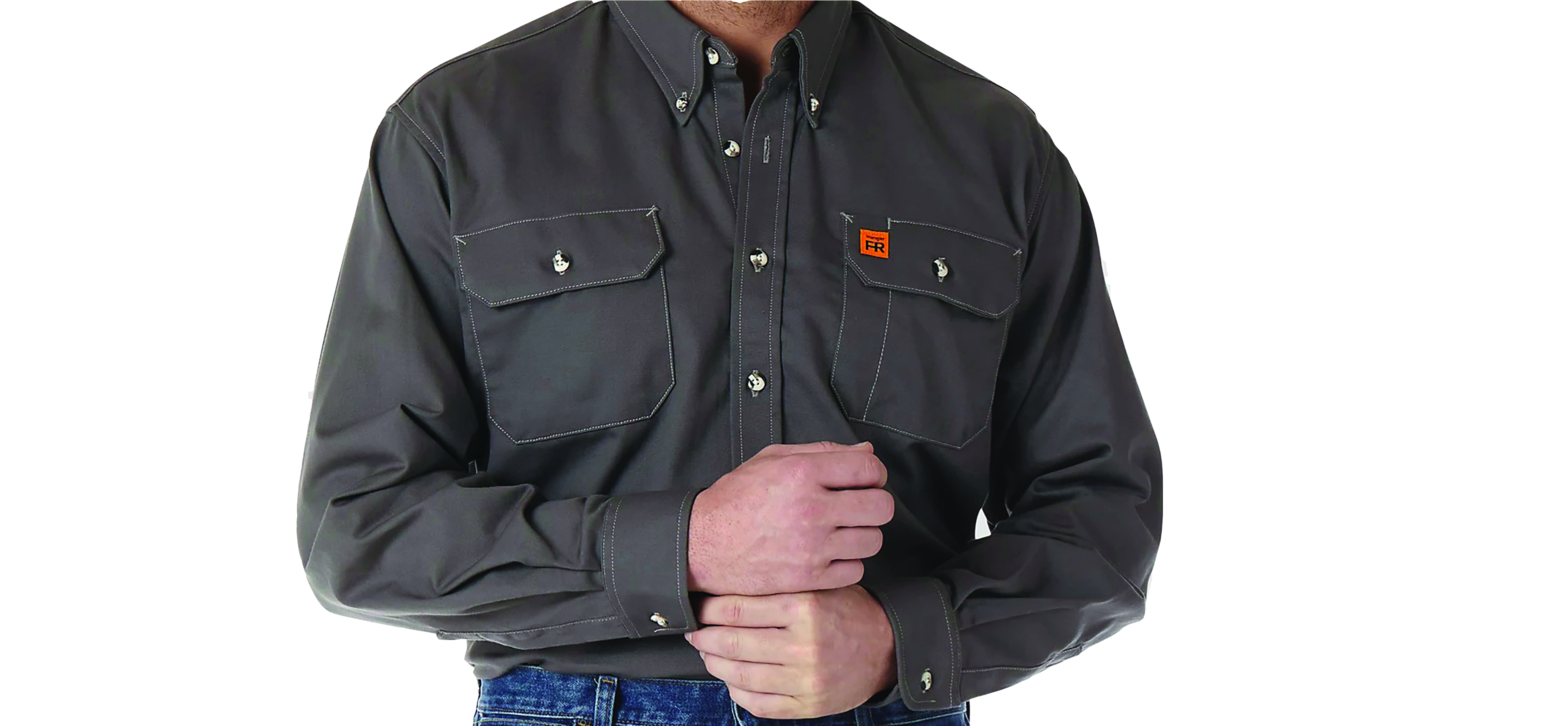 MicrosoftTeams-image A person wearing a brown long-sleeved button-up shirt with jeans. Image by Wrangler.