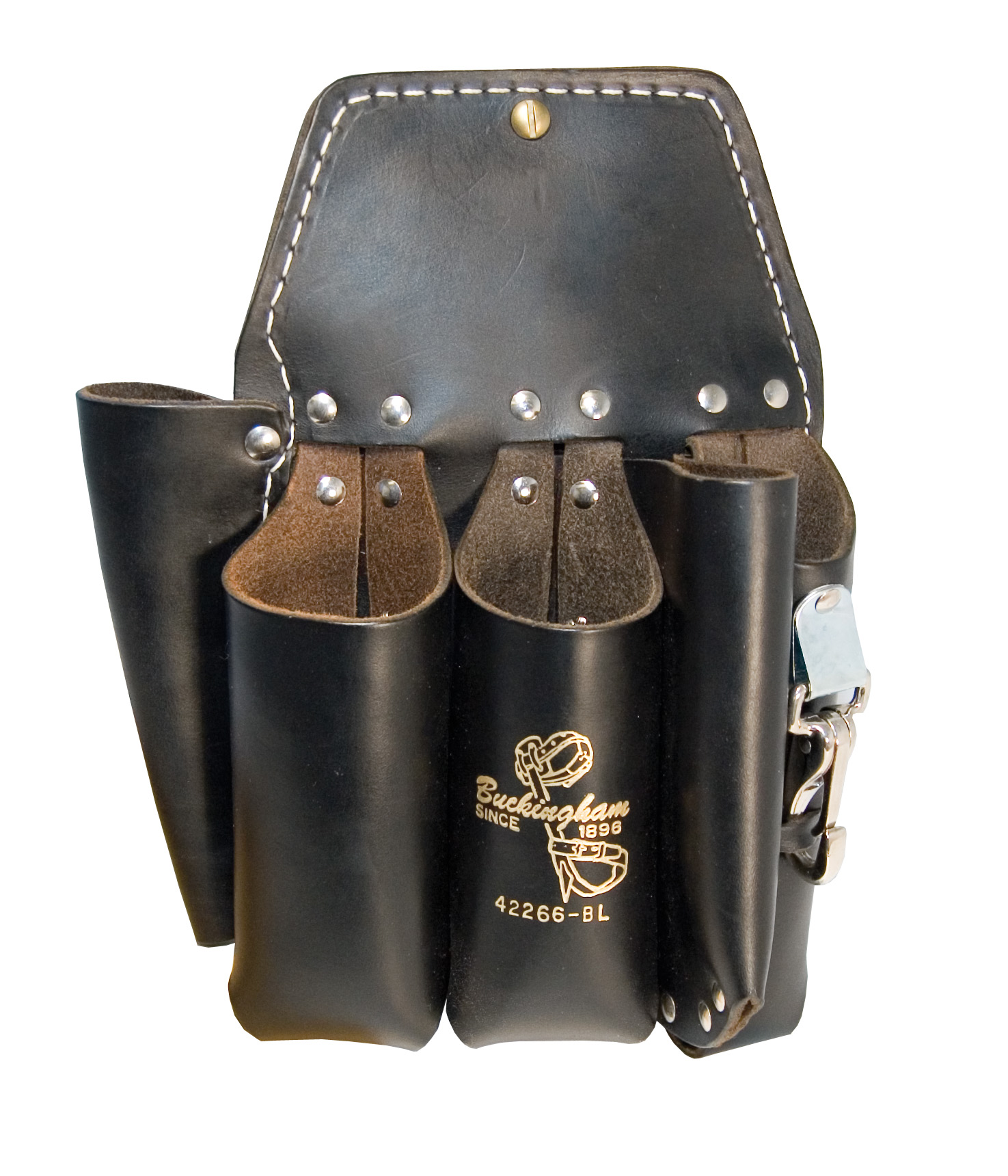 Black leather tool holster. Image by J Harlen Co.