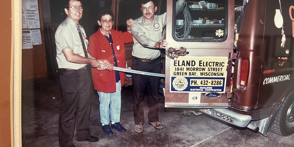 The Eland family, owners of Eland Electric Corp., Green Bay, Wisc.: James Eland, Mary Eland and Michael (Rick) Eland in the 1990s. Members of the family now drive EVs and hybrids. Photo provided by Jim Eland II.