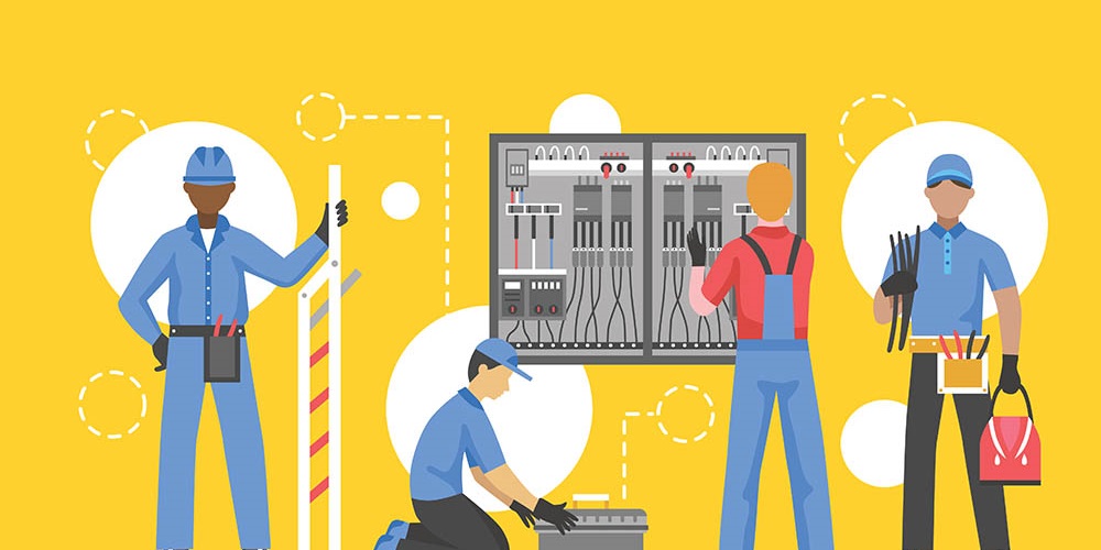 people working on an electric panel