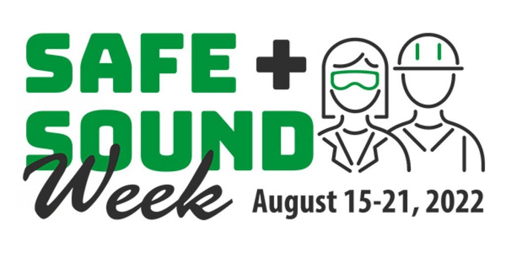 Illustration with a man and woman with the Safe and Sound Week logo.