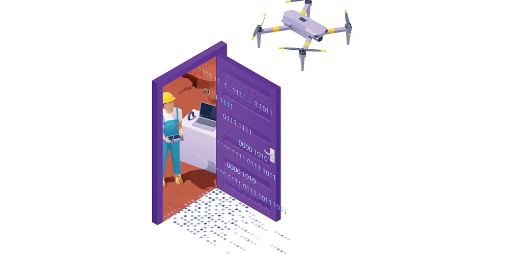 Illustration of a worker standing outside an open door made of code. Image by Shutterstock / Klyaksun / Tele52.