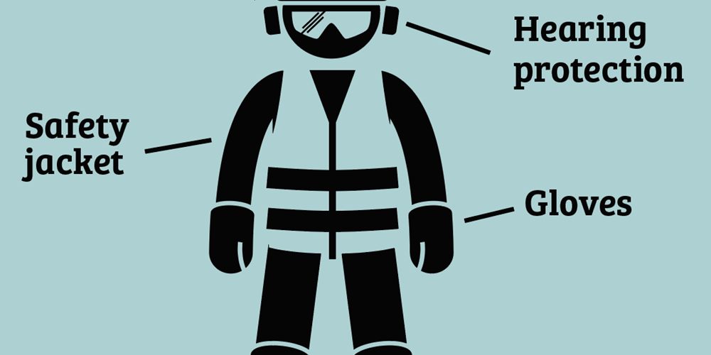 Diagram of a construction worker wearing PPE