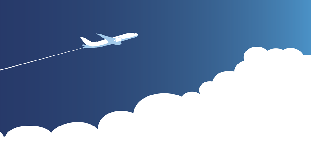 Airplane against clouds