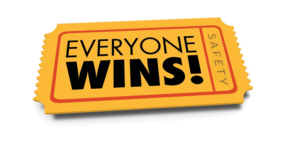 Illustration of a yellow and red ticket reading Safety and Everyone Wins! Image by Shutterstock and iQoncept.