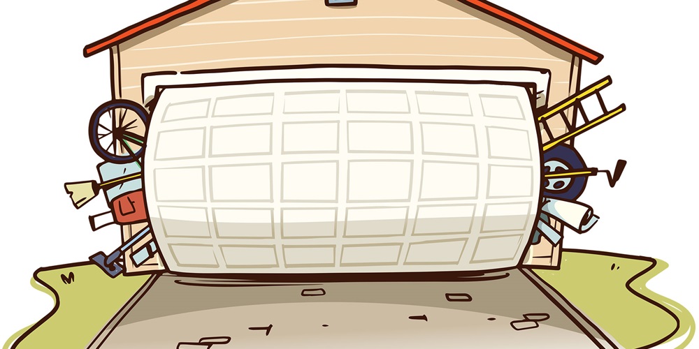 Illustration of an overflowing garage door. Image by Shutterstock / Dmitry Natashin.