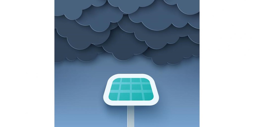 Illustration of a solar panel under dark clouds. Image by Shutterstock / kotoffei.