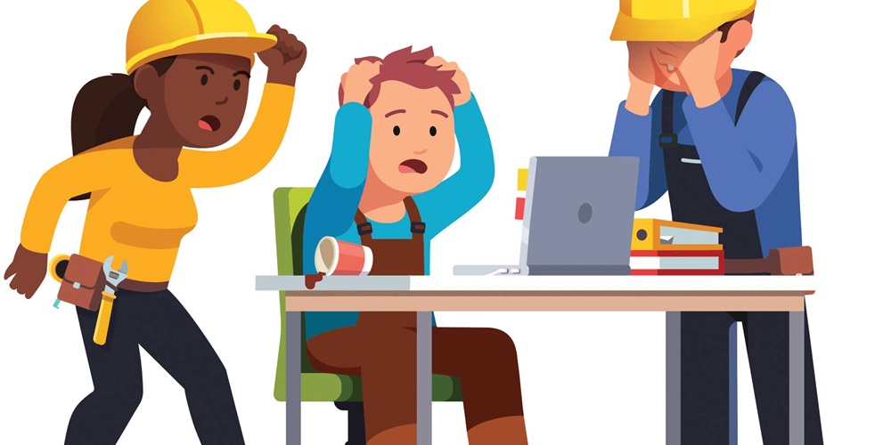 Illustration of three workers looking at a computer with anger and worry. Image by Shutterstock / Iconic Bestiary.