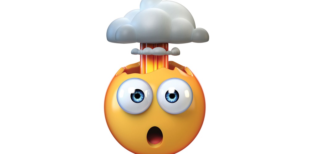 Illustration of an emoji with big eyes, an open mouth, and an explosion coming out of its head. Image by Shutterstock / koya979.