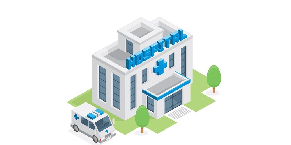 Illustration of a hospital and ambulance. Image by Shutterstock / Volyk Ievgenii.