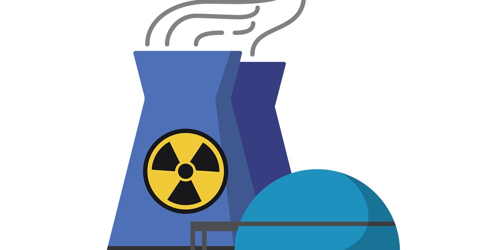 Illustration of nuclear cooling towers and containment building. Image by Shutterstock / Elein K.