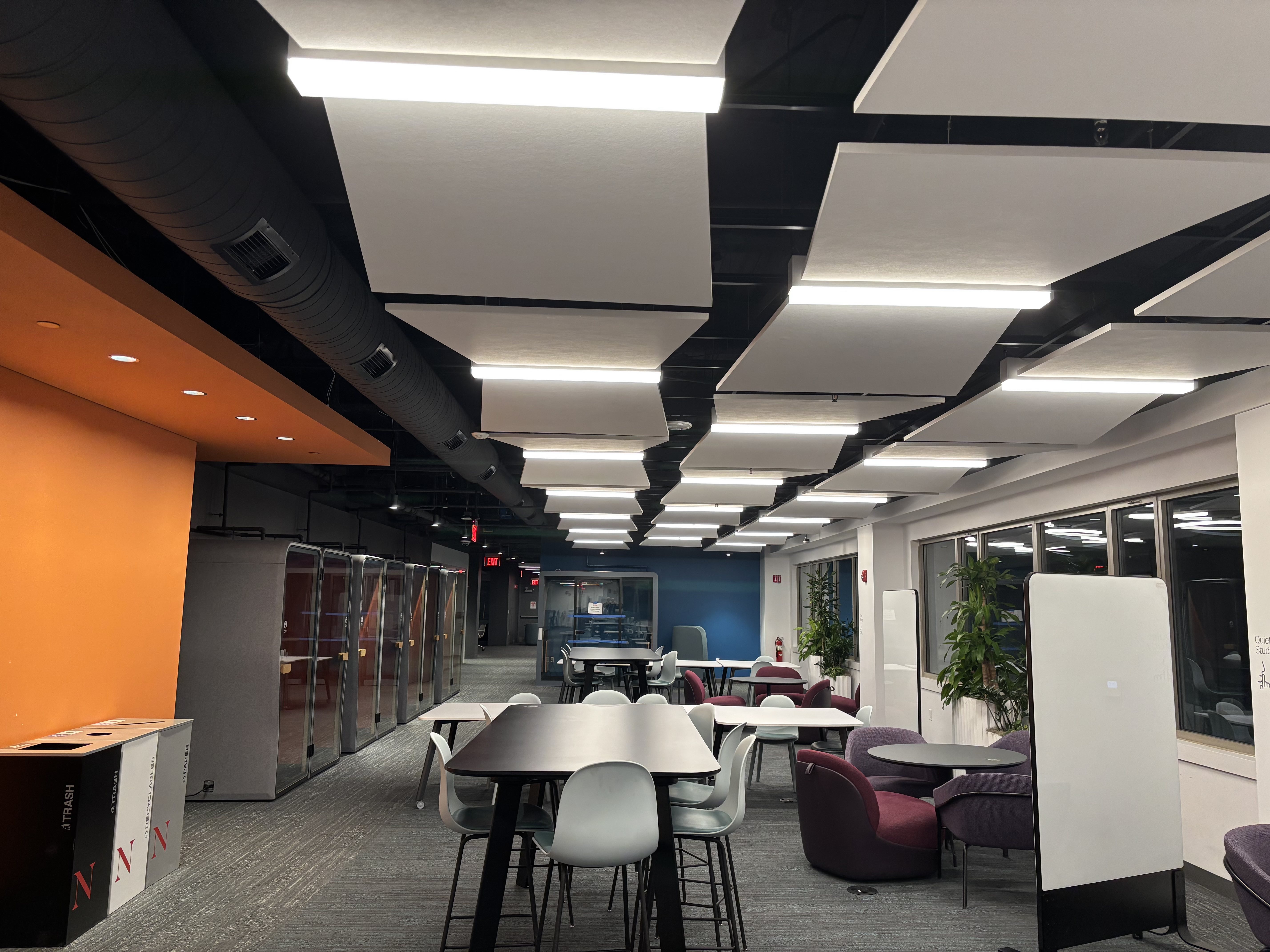 Brightly lit seating areas can now be found throughout Northeastern University's renovated Snell Library. Photo by Andrew Horvitz, Horvitz Communications.