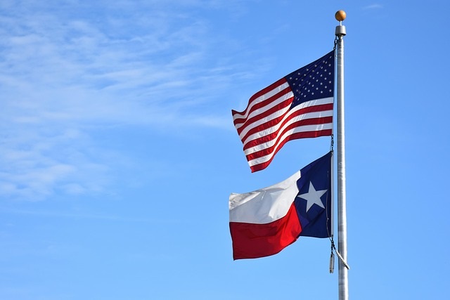 The U.S. and Texas state flags flying on a pole. Image by Ray_Shrewsberry from Pixabay