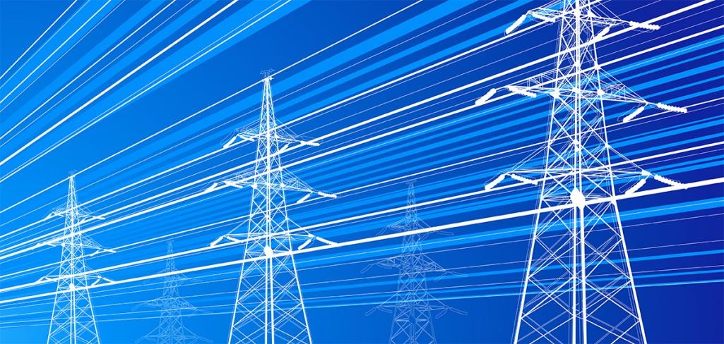 Illustration of white transmission towers against a blue background. Image by iStock / pop_jop.