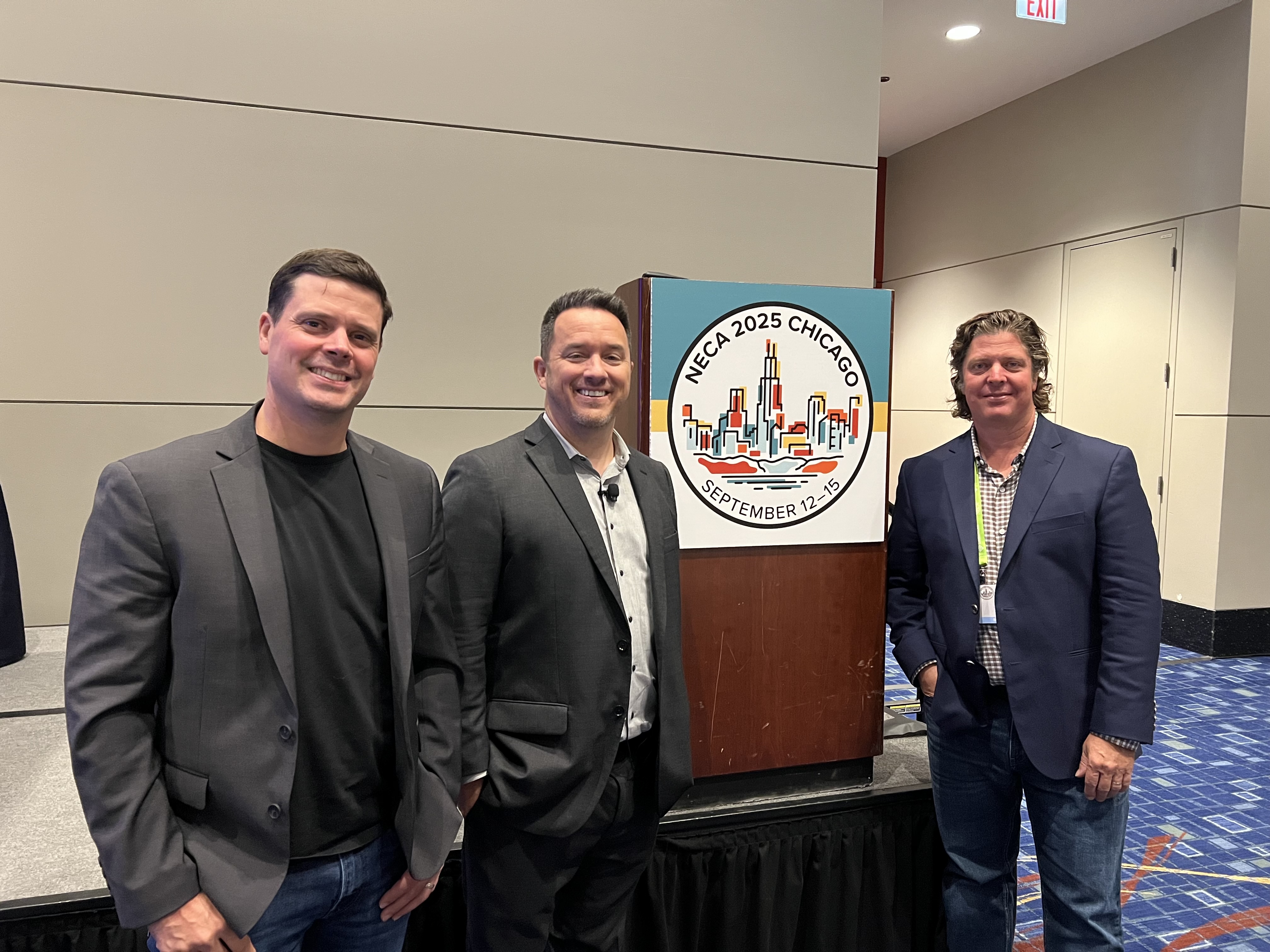 From left, Jesse Mikec, president of Safe.Right.Fast; Christopher Carr, founder and president of Dynaimix; and Anton Mikec, owner of Lighthouse Electric.