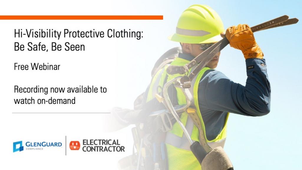 A worker next to text reading Hi-Visibility Protective Clothing: Be Safe, Be Seen and Free Webinar.