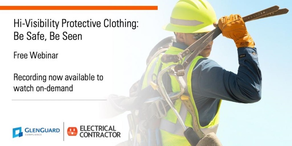 A worker next to text reading Hi-Visibility Protective Clothing: Be Safe, Be Seen and Free Webinar.