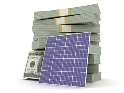 Solar panels and dollar bills