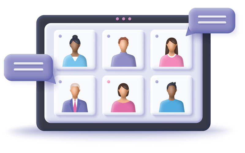 illustration of blank faces in a conference call on a tablet
