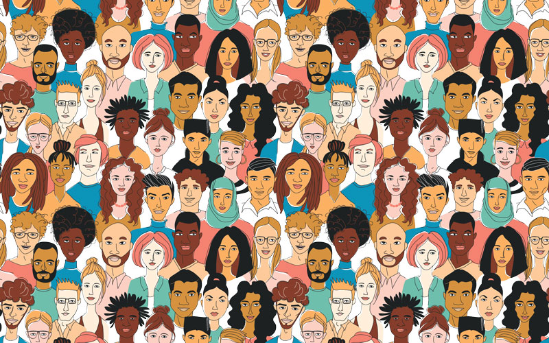 illustration of a crowd of diverse faces
