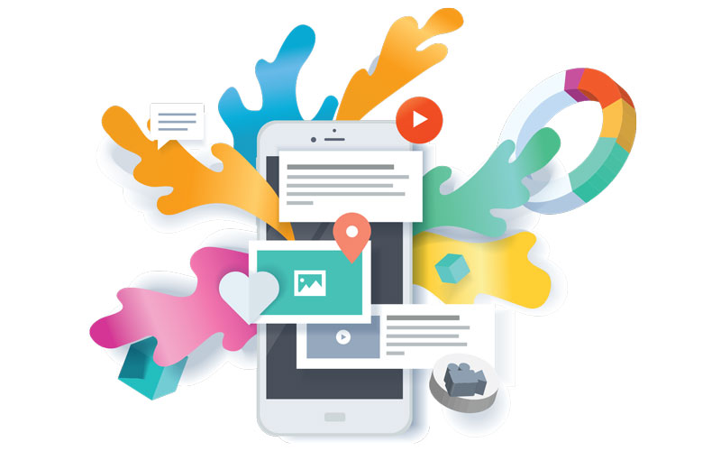 illustration of cellphone with social media icons