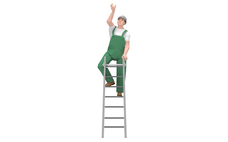 A man wearing green overalls stands on a ladder. STOCK.ADOBE.COM / SEPIA100