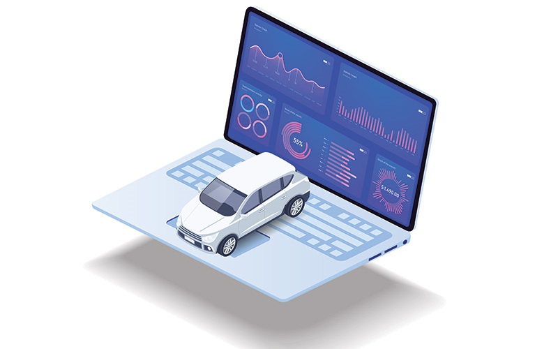 computer with car on the keyboard