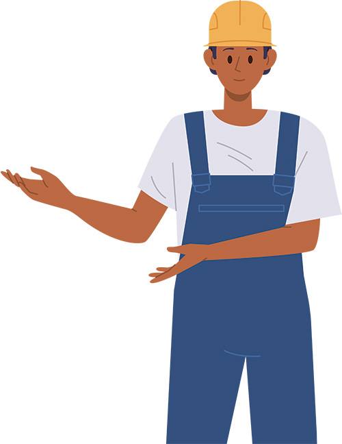A contractor wearing blue overalls, white shirt, and a hard hat / The Residential Circuit, workforce training, education