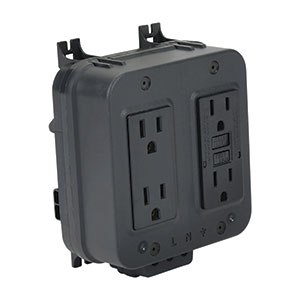 AutomationDirect’s 125V AC Gladiator GR series DIN quad-port power receptacle