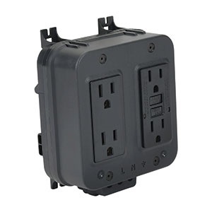 AutomationDirect’s 125V AC Gladiator GR series DIN quad-port power receptacle