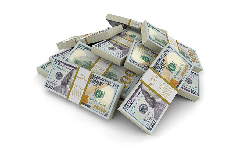 Pile of Dollars. Image with clipping path