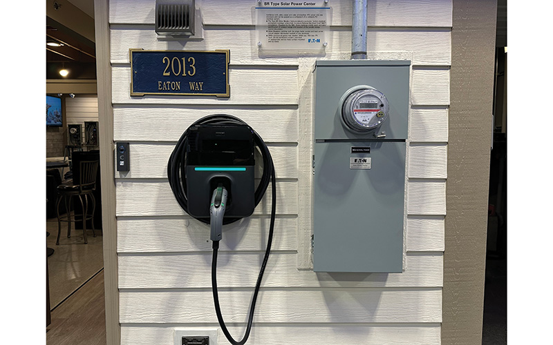 An example of a residential EV charger set up near the electric meter