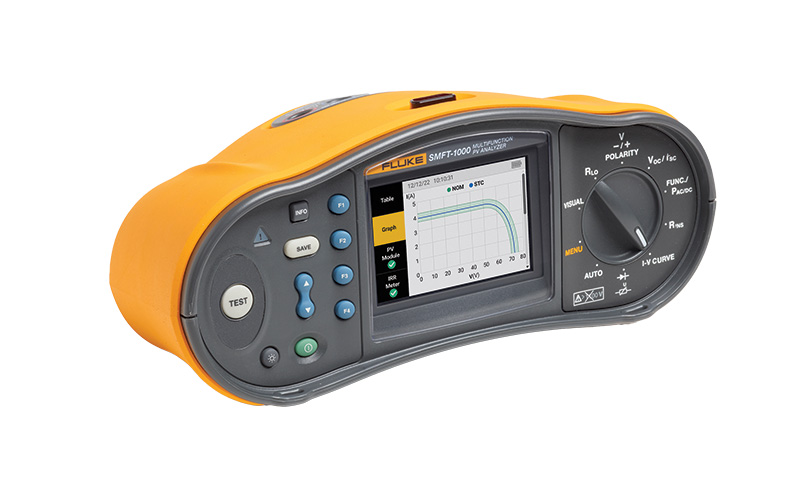Fluke’s SMFT-1000 solar multifunction PV tester streamlines photovoltaic safety and quality inspections.
