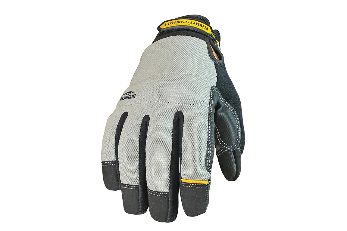 Gray gloves with yellow accents. Image by Youngstown Gloves.