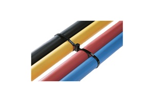 Multi-colored cables tied with a black cable tie. Image by HellermannTyton.