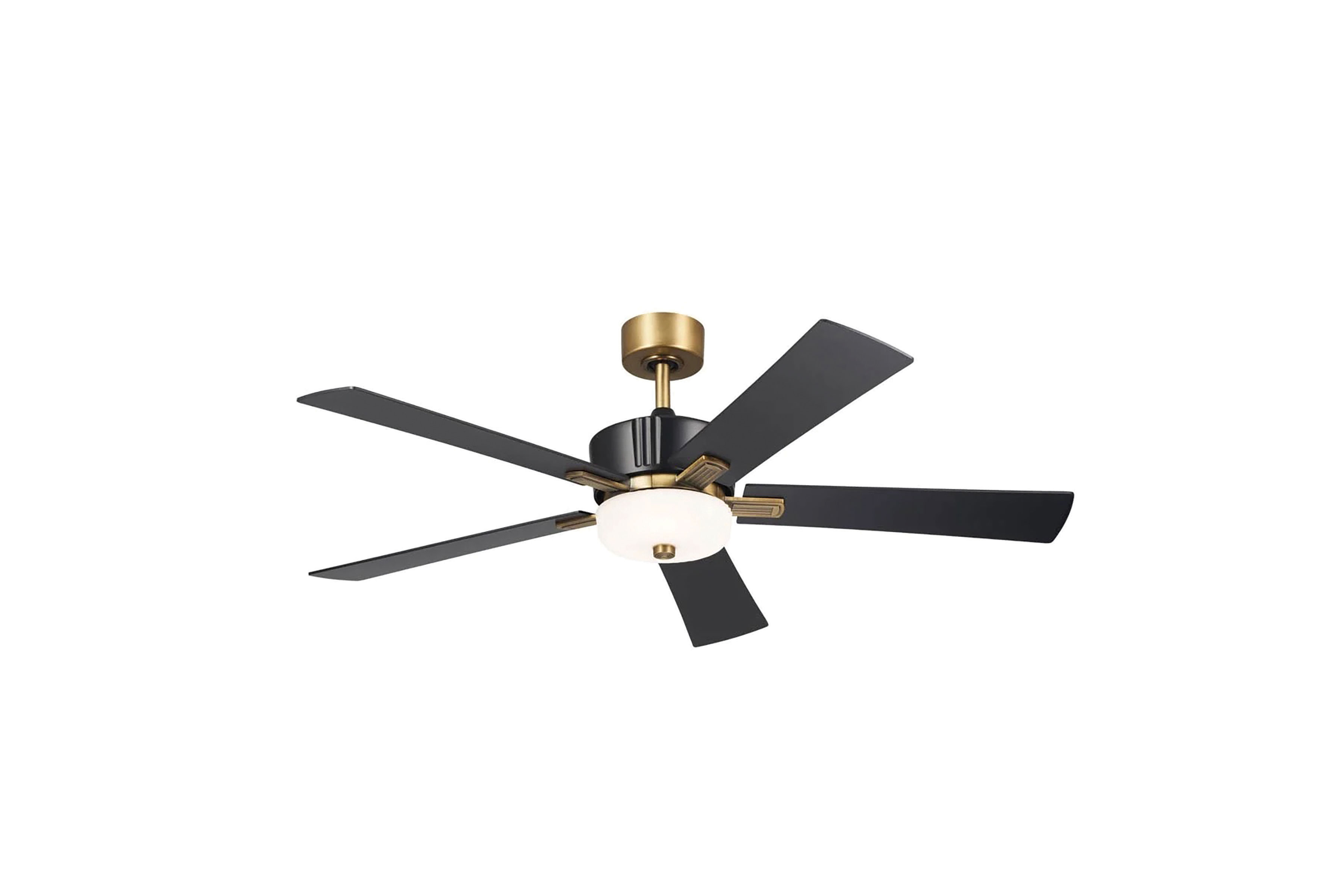 Black and gold ceiling fan. Image by Kichler.