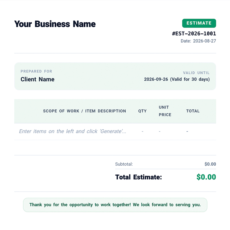 QuoteGenius’ Estimating Tool
